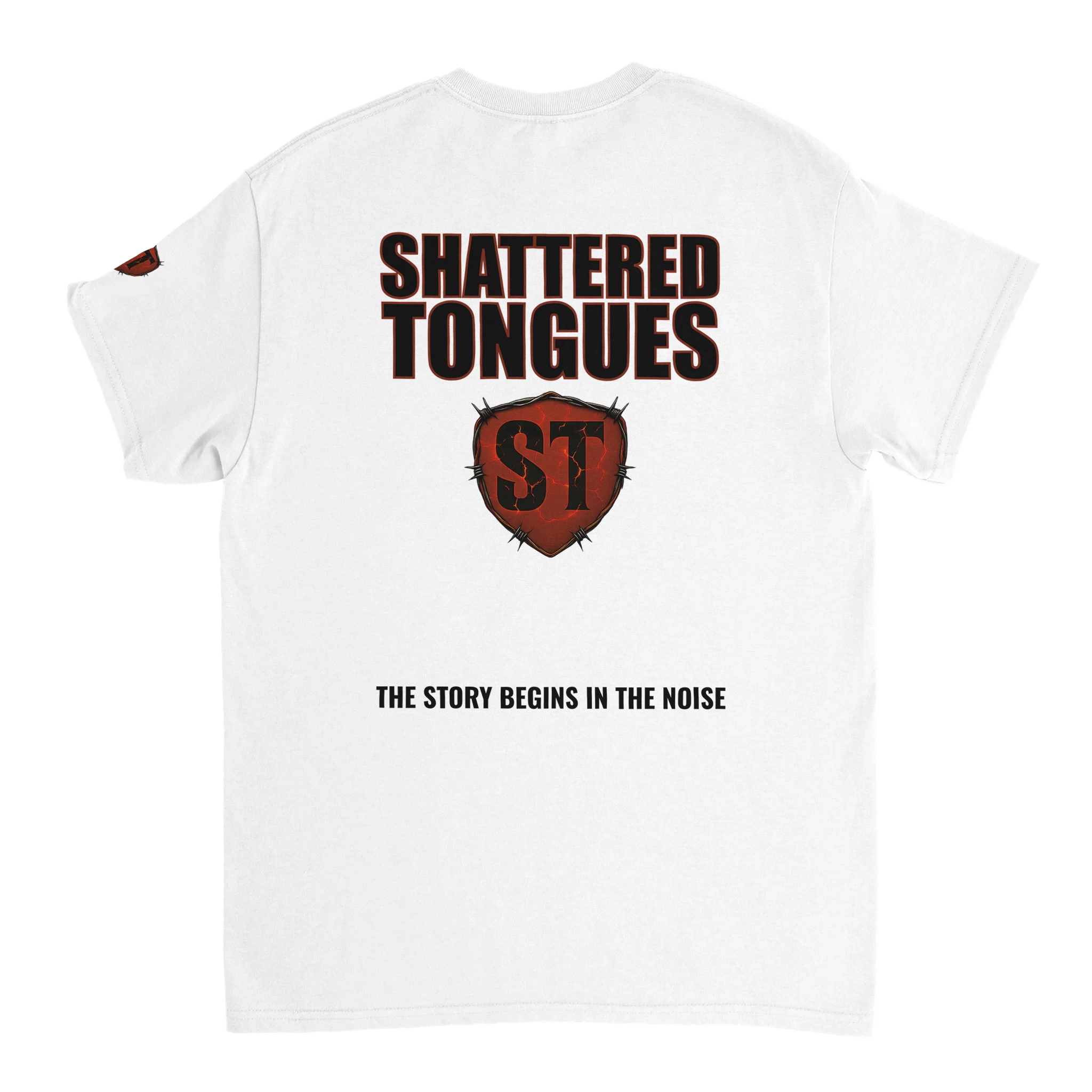 Shattered Tongues T-Shirt Back - The Story Begins in the Noise
